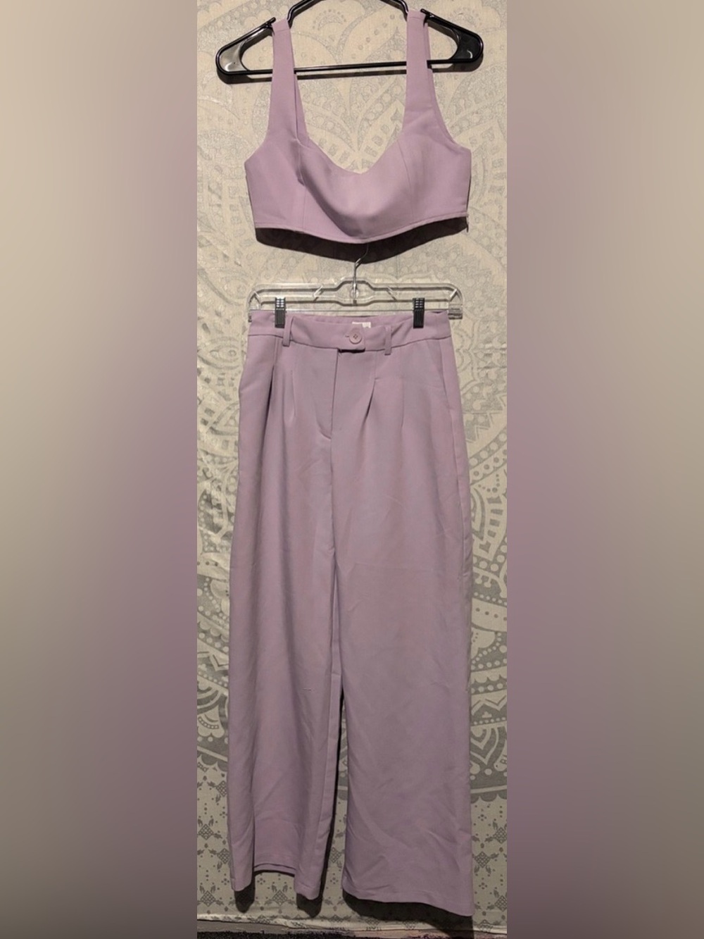 💜 Princess Polly Lavender Two-Piece Set Crop Top & Wide Leg Pants | Size 6 ✨